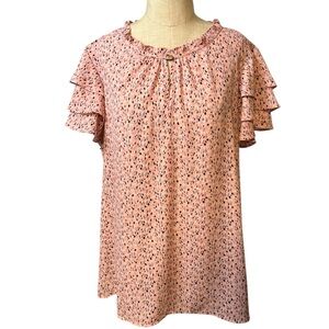 Liz Claiborne Women’s XL Pink Speckled Ruffle Sleeve Blouse Short Sleeve Top
